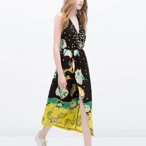 Zara Trafaluc Wrap V-neck Floral Midi Dress Slit